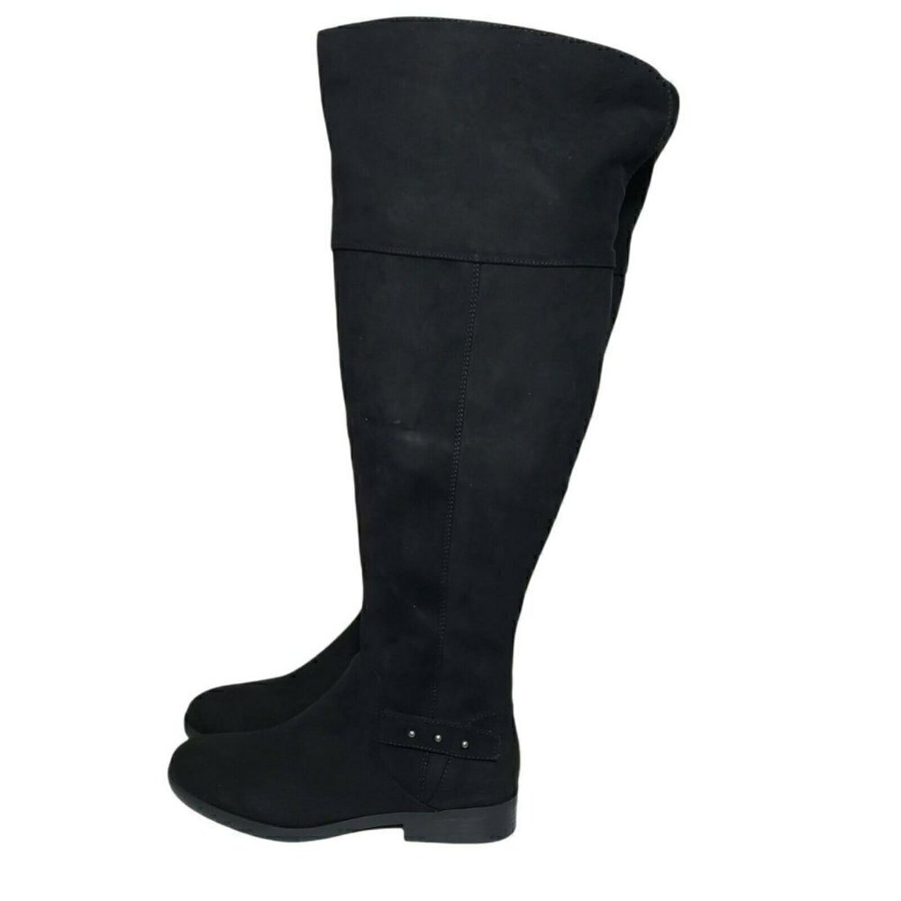 Style & Co Women Lessah Black Closed Toe Zip Over The Knee Flat Boots Size 7 7.5